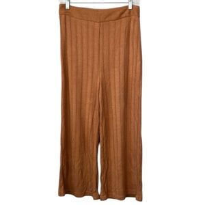 Anthropologie 4S13NNAI Brown Camel Ribbed Wide Leg Pull Up Pants Size M